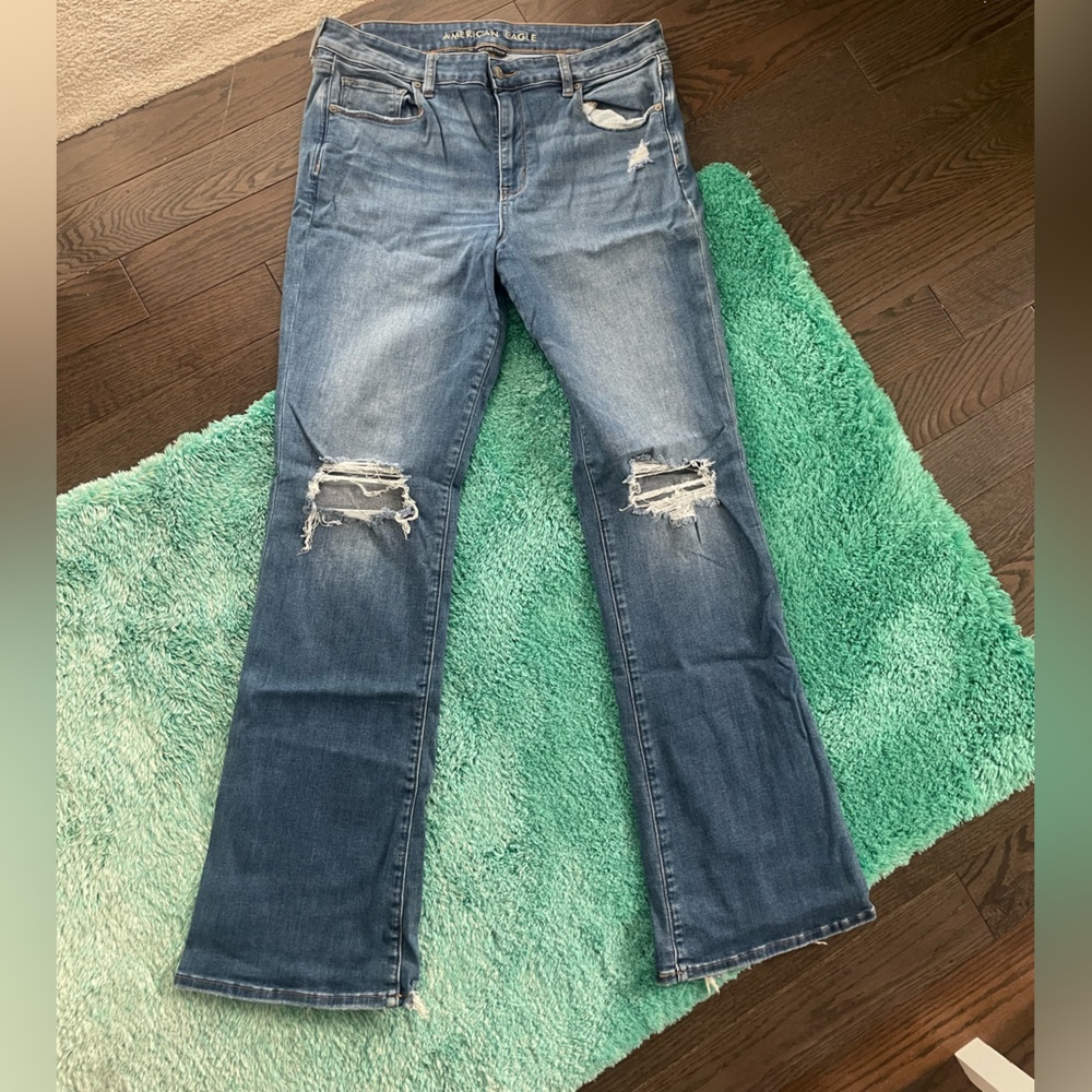 Distressed Blue Jeans 16 LONG SKINNY KICK